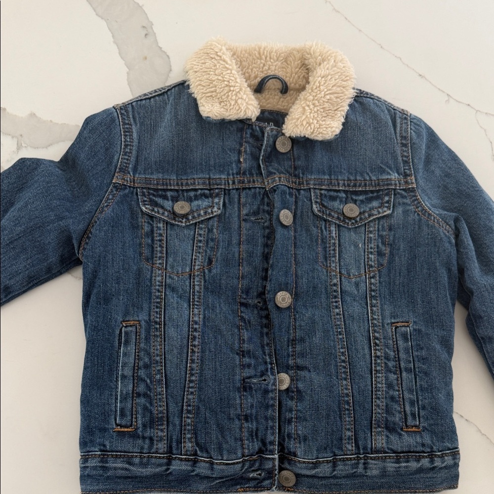 GAP Kids Denim Jacket with Sherpa Collar